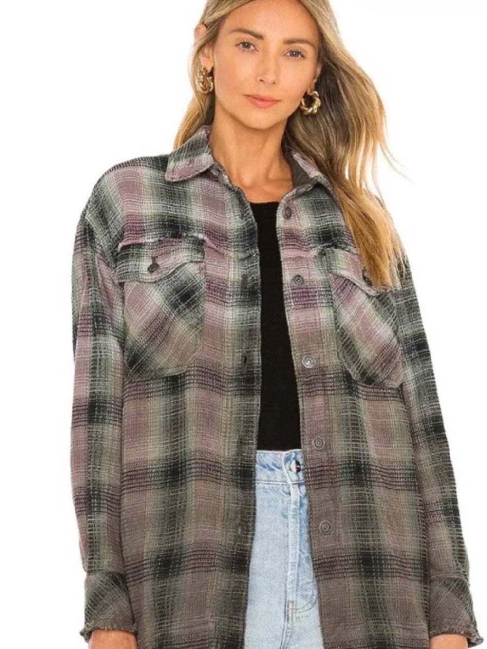 Free People We The Free Anneli Plaid Shirt Jacket Size XS